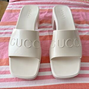 Gucci Rubber Mules/Slides with Block Heel in White